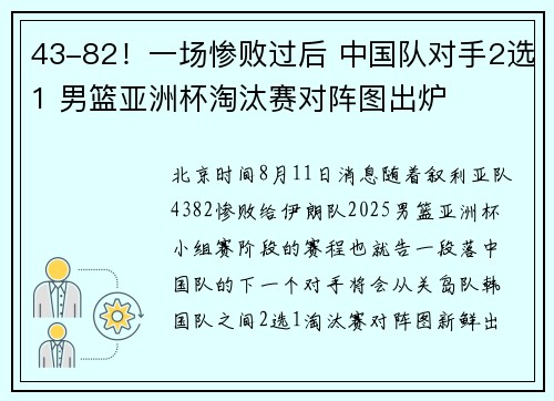 43-82！一场惨败过后 中国队对手2选1 男篮亚洲杯淘汰赛对阵图出炉